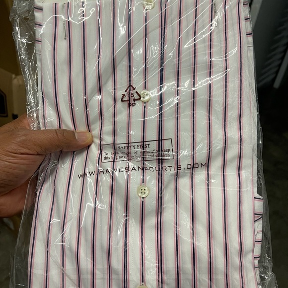 Hawes and Curtis Pink/Navy stripe dress shirt Sz 15.5 - Picture 5 of 7